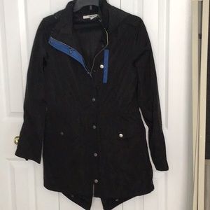 DKNY Women’s Black with Blue Accent Raincoat. Size Small